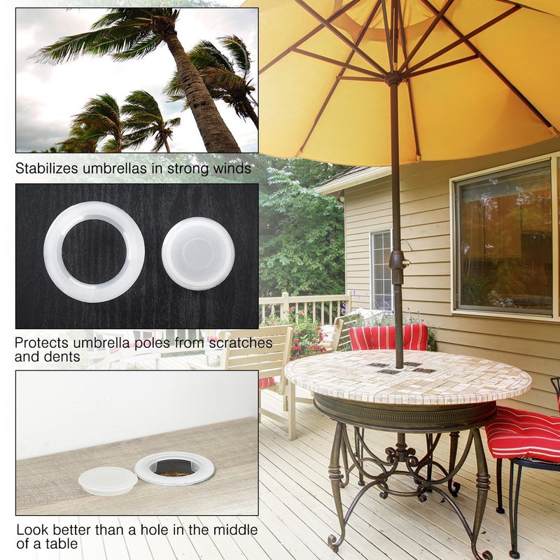 Bememo 2 Sets 2 Inch Patio Table Umbrella Hole Ring and Cap Set, Standard Size Umbrella Thicker Hole Ring Plug and Cap Set(Translucent) - Image 4